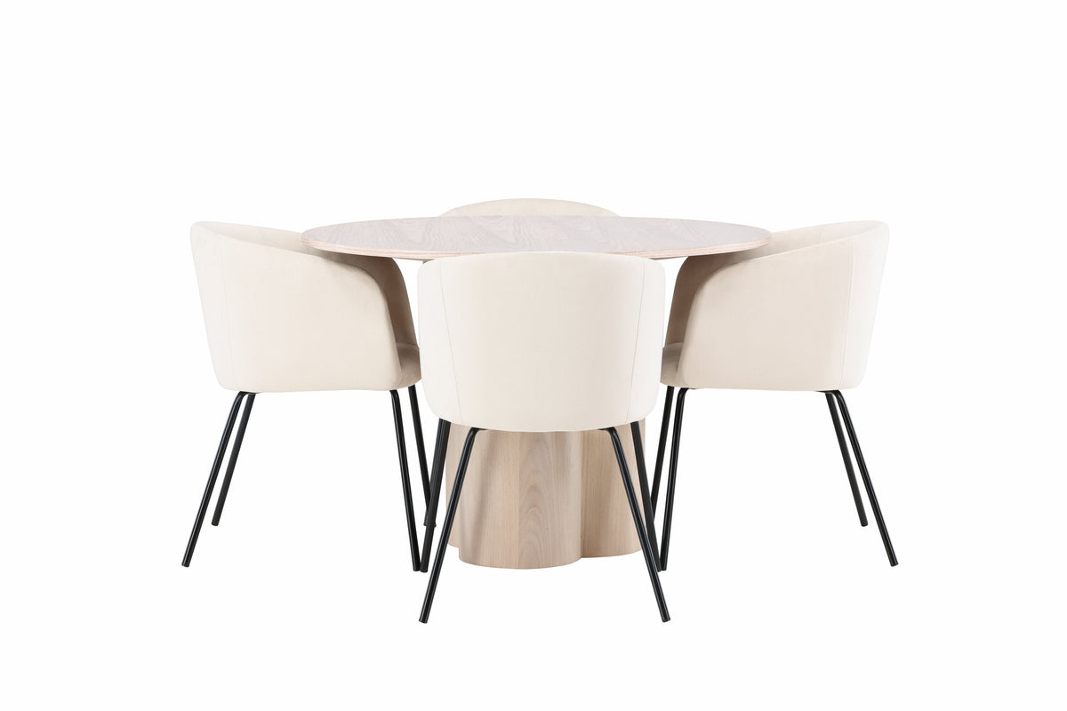 Olivia Matbord med Berit Stolarna – Bord: ⌀110 Stol: 55x78x55