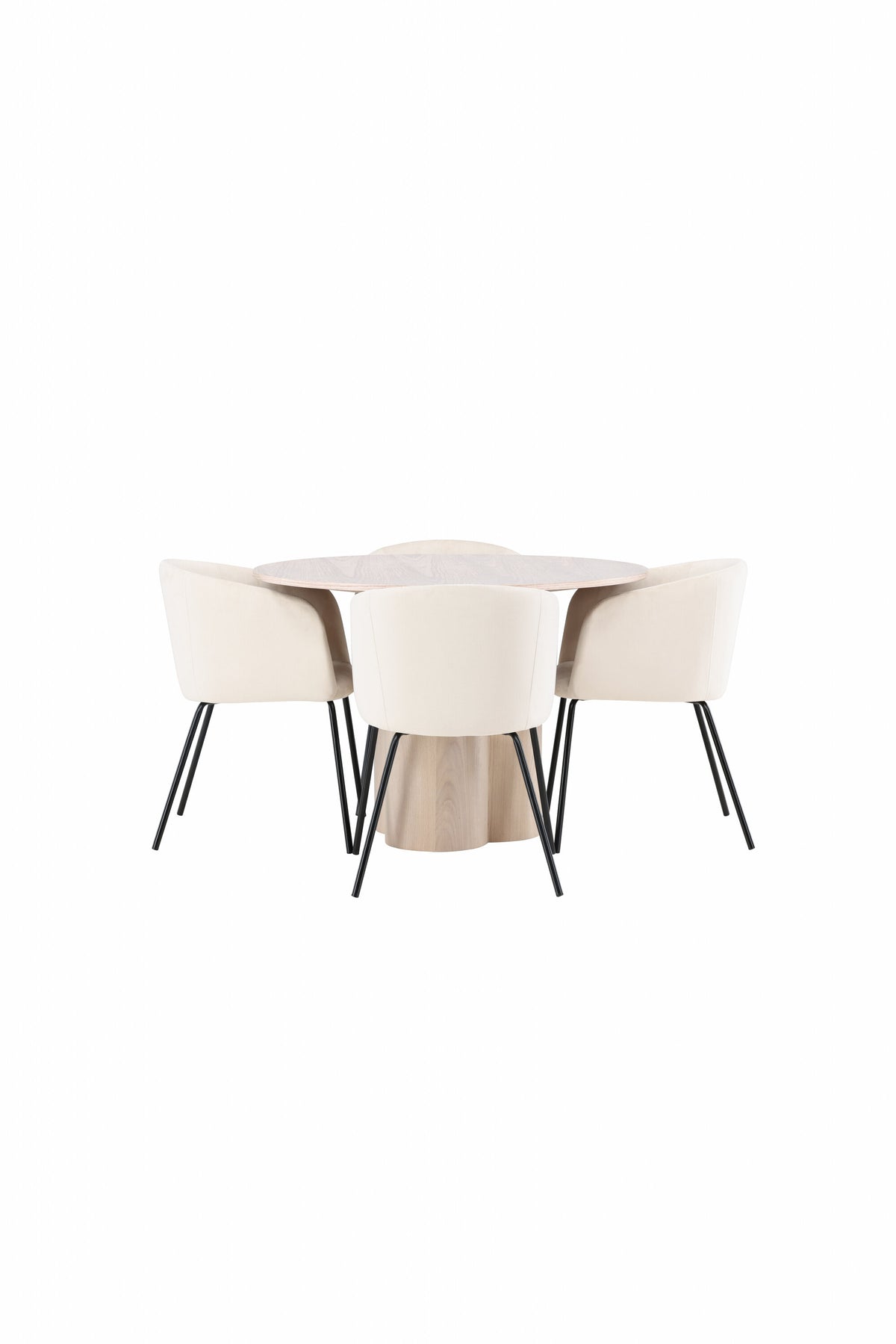 Olivia Matbord med Berit Stolarna – Bord: ⌀110 Stol: 55x78x55