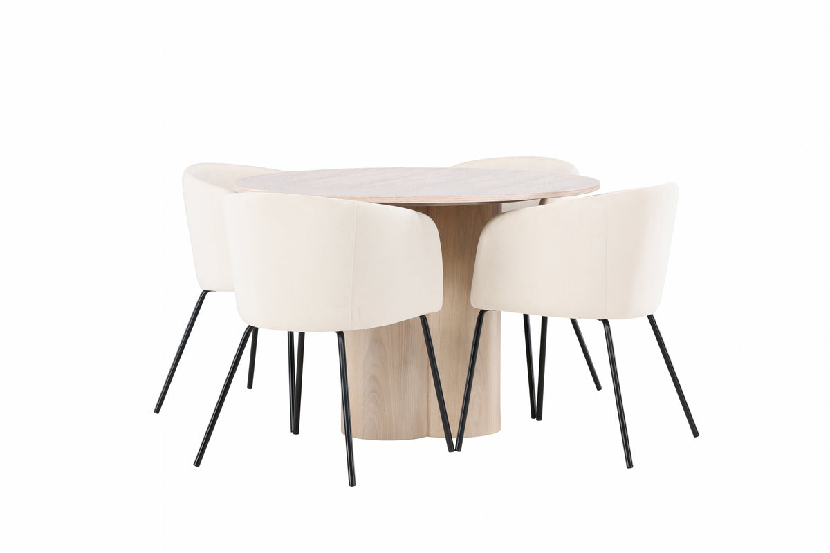 Olivia Matbord med Berit Stolarna – Bord: ⌀110 Stol: 55x78x55