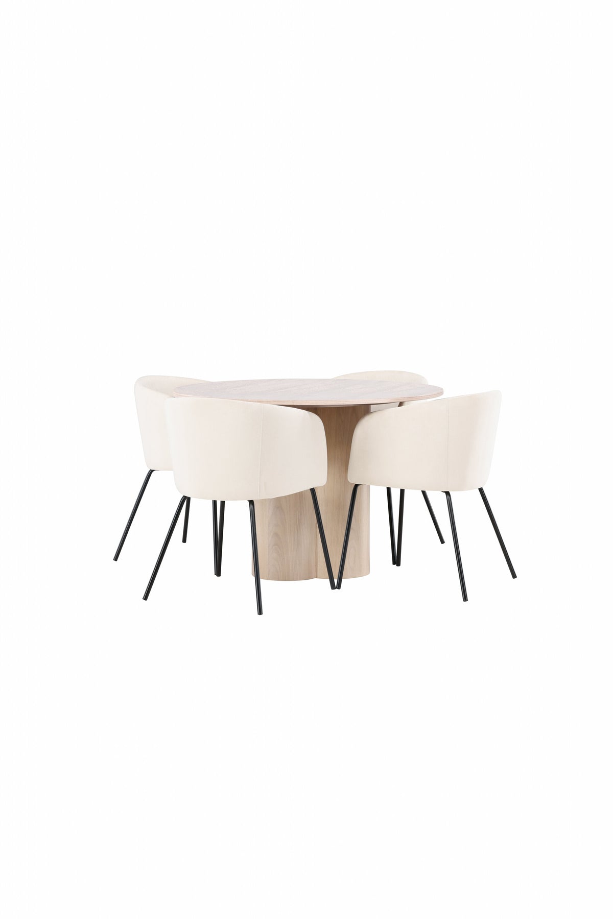 Olivia Matbord med Berit Stolarna – Bord: ⌀110 Stol: 55x78x55