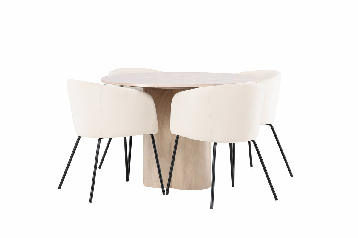Olivia Matbord med Berit Stolarna – Bord: ⌀110 Stol: 55x78x55