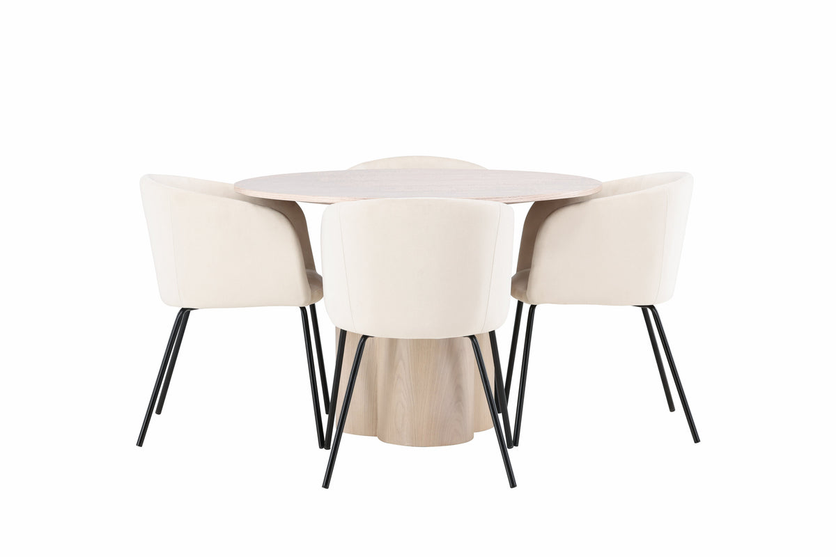 Olivia Matbord med Berit Stolarna – Bord: ⌀110 Stol: 55x78x55