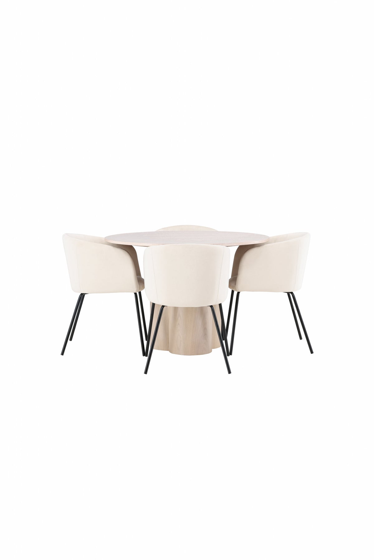 Olivia Matbord med Berit Stolarna – Bord: ⌀110 Stol: 55x78x55