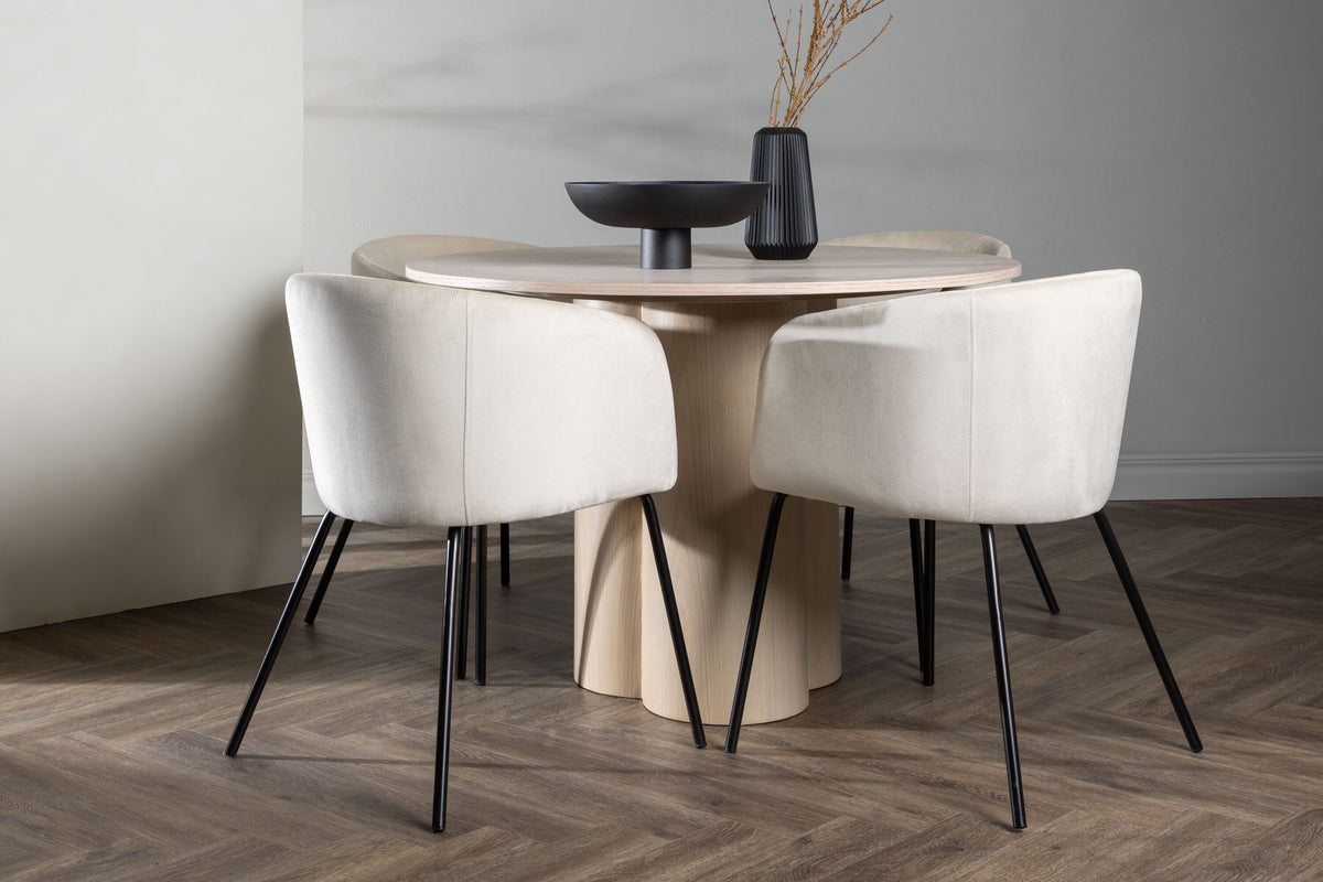 Olivia Matbord med Berit Stolarna – Bord: ⌀110 Stol: 55x78x55