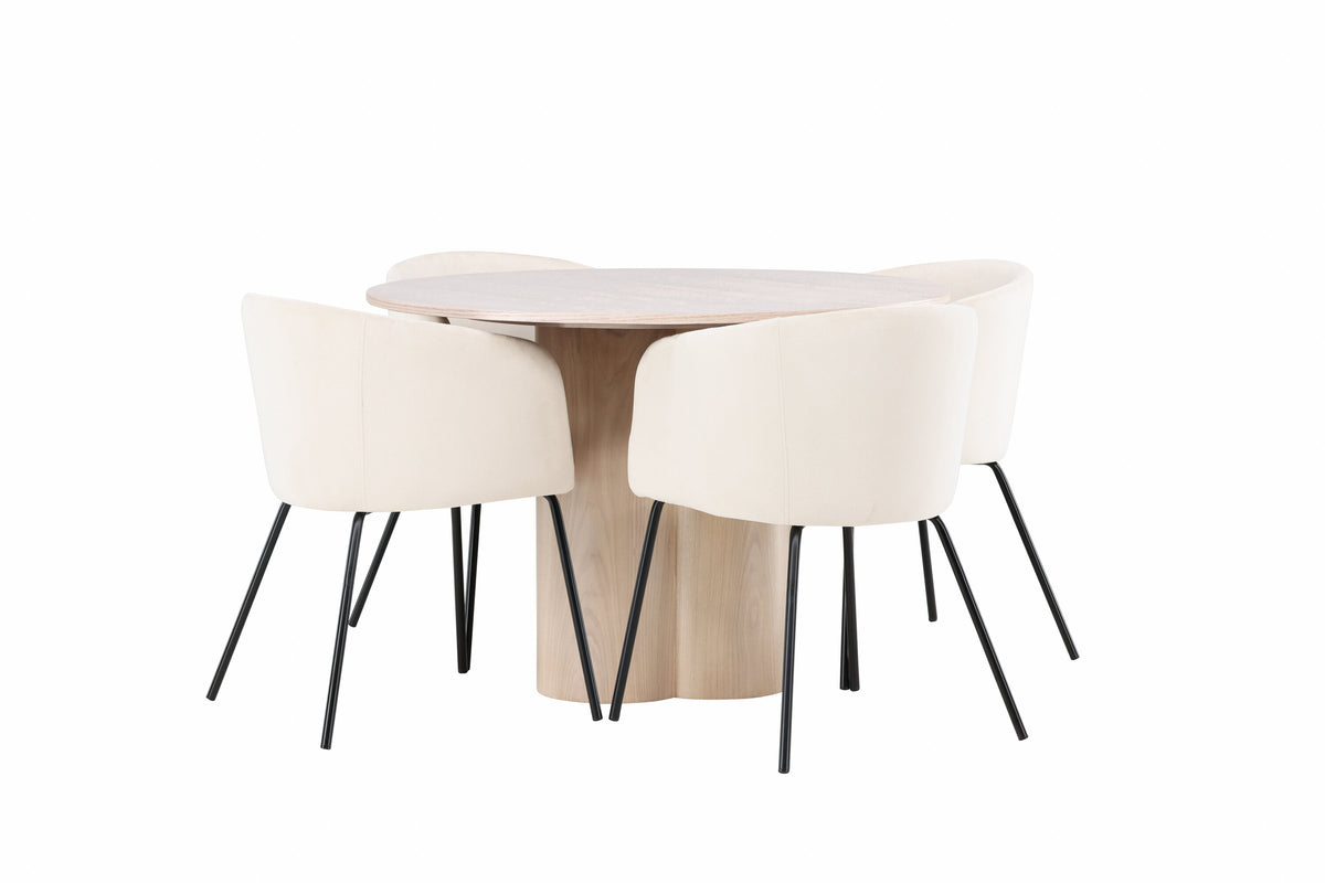 Olivia Matbord med Berit Stolarna – Bord: ⌀110 Stol: 55x78x55