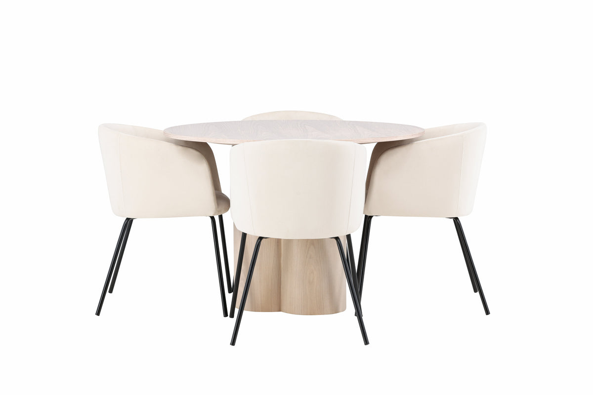 Olivia Matbord med Berit Stolarna – Bord: ⌀110 Stol: 55x78x55