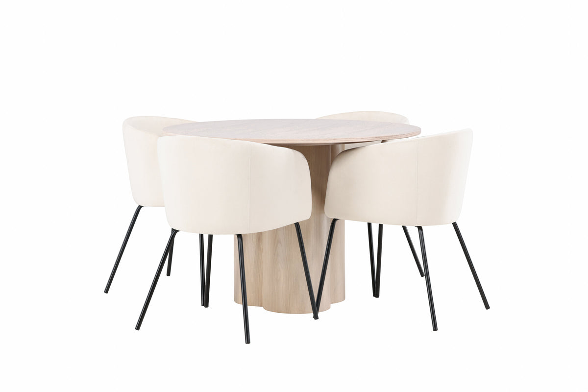 Olivia Matbord med Berit Stolarna – Bord: ⌀110 Stol: 55x78x55
