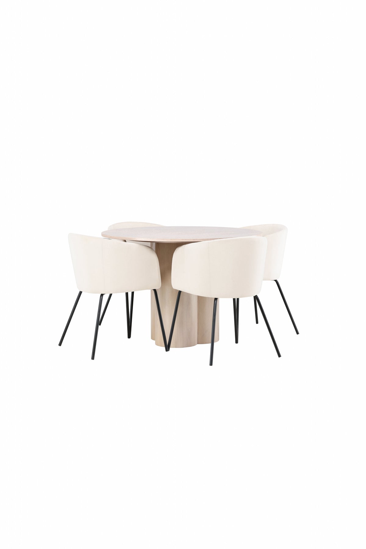 Olivia Matbord med Berit Stolarna – Bord: ⌀110 Stol: 55x78x55