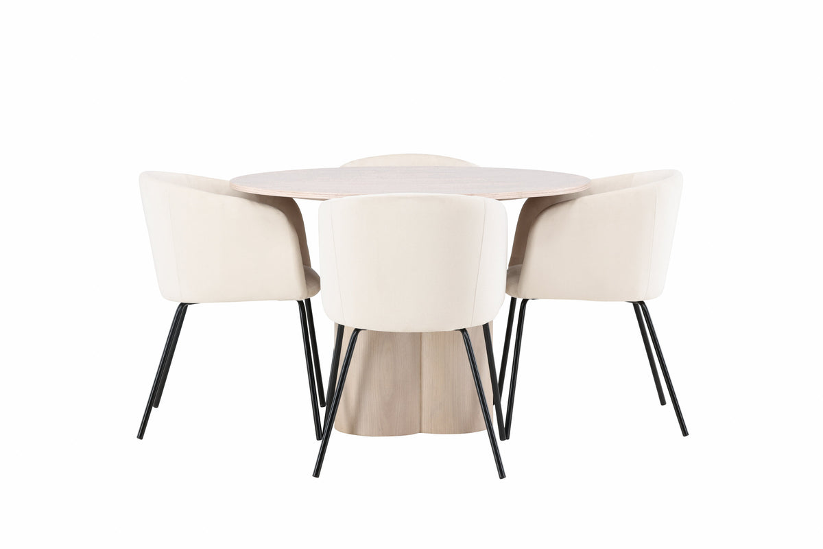 Olivia Matbord med Berit Stolarna – Bord: ⌀110 Stol: 55x78x55