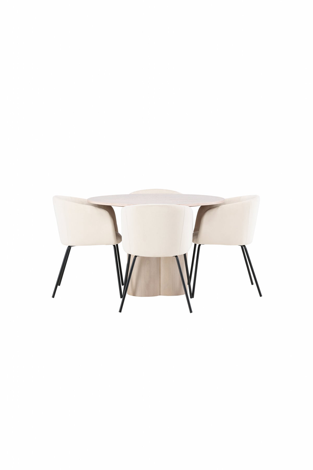 Olivia Matbord med Berit Stolarna – Bord: ⌀110 Stol: 55x78x55
