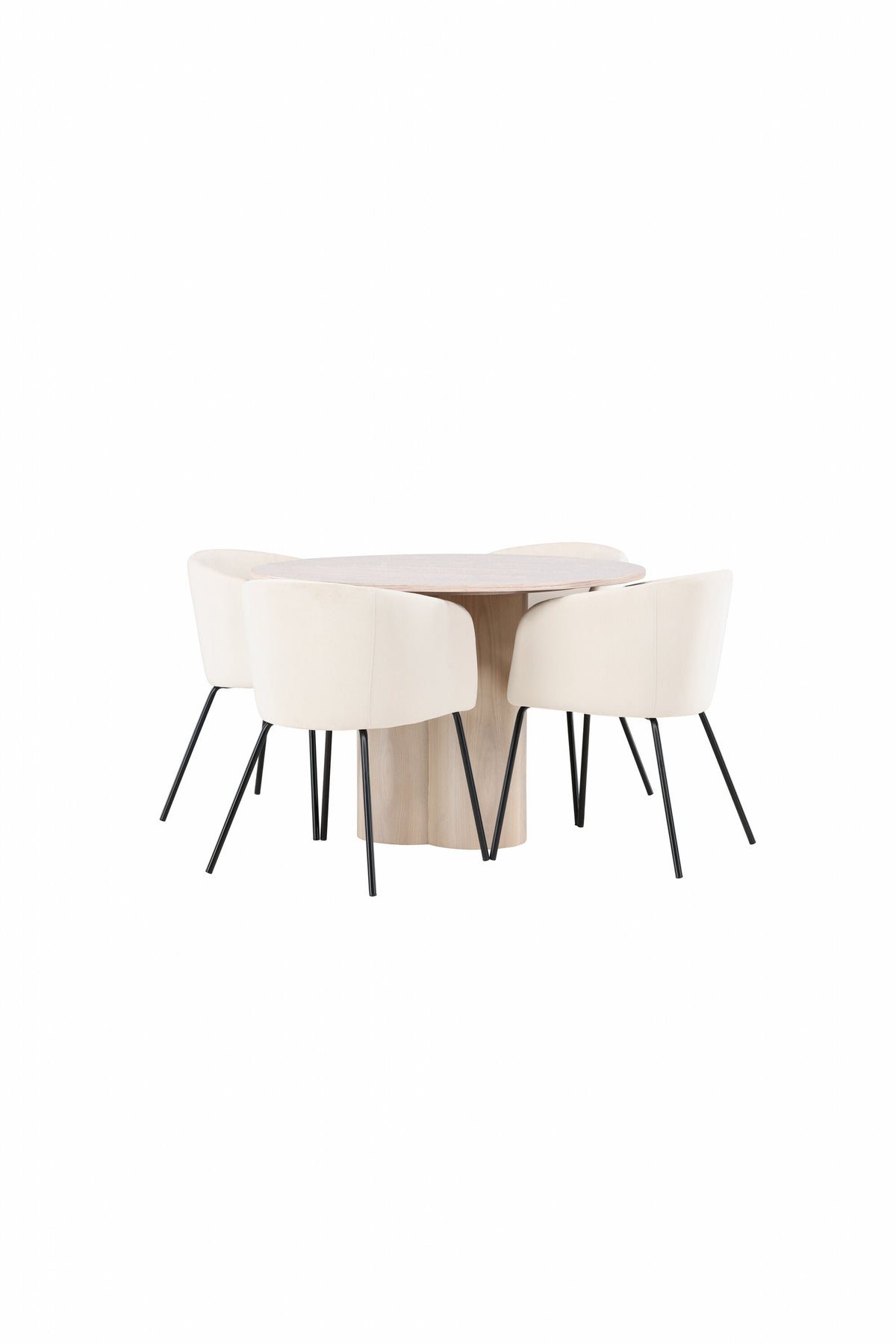 Olivia Matbord med Berit Stolarna – Bord: ⌀110 Stol: 55x78x55
