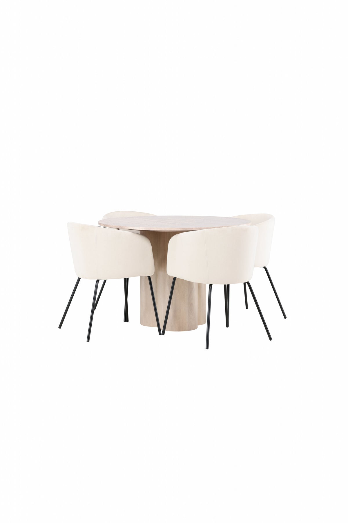 Olivia Matbord med Berit Stolarna – Bord: ⌀110 Stol: 55x78x55