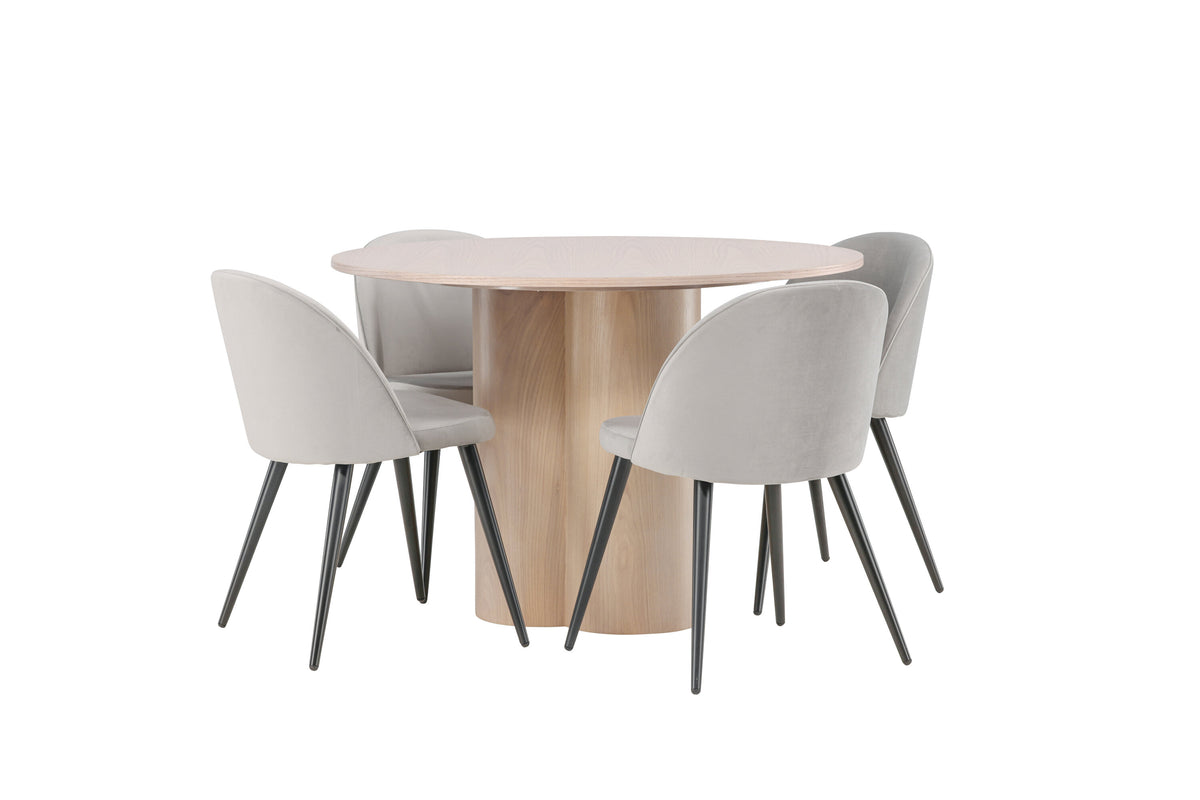 Olivia Matbord med Velvet Stolarna – Bord: ⌀110 Stol: 57x76,5x50
