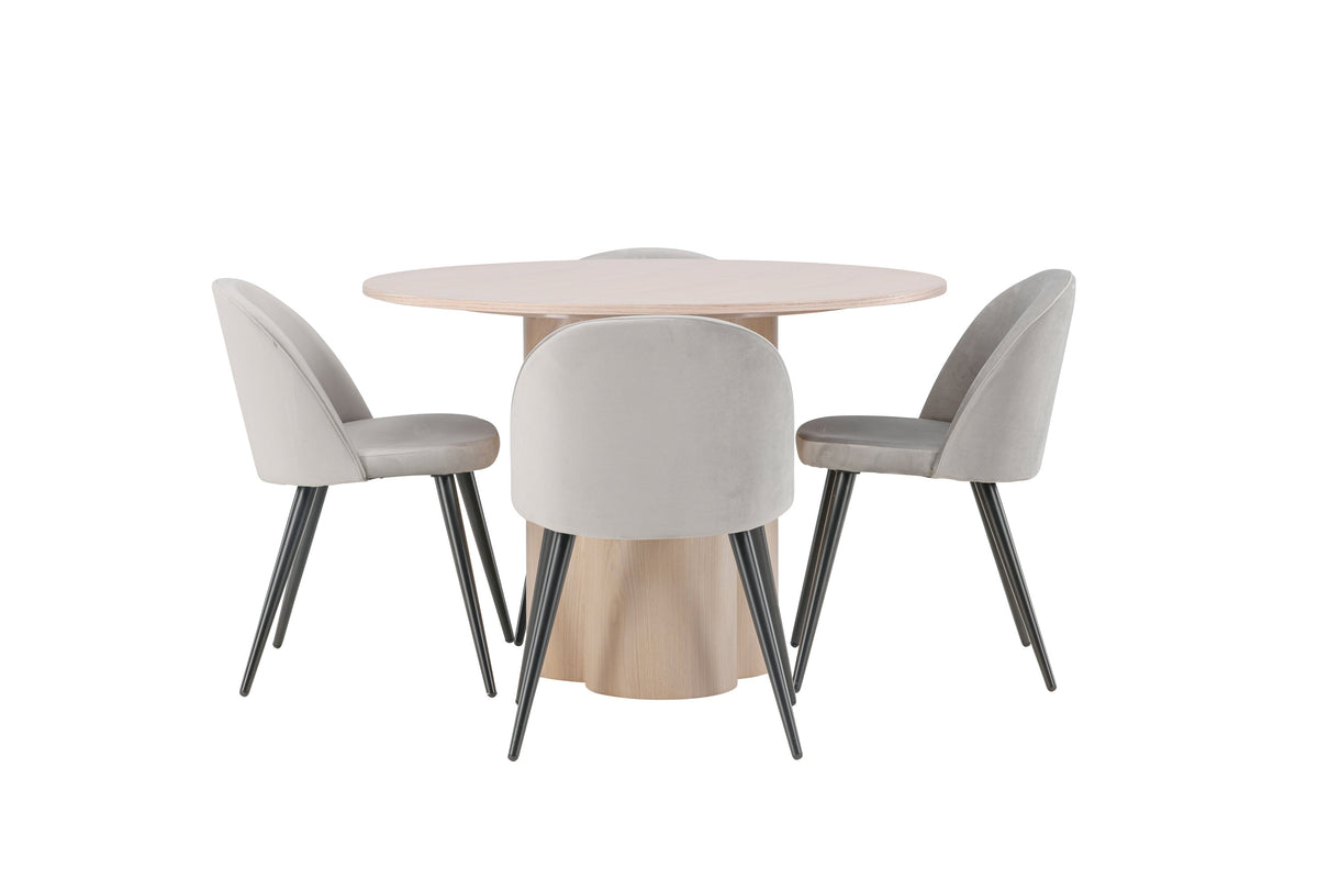 Olivia Matbord med Velvet Stolarna – Bord: ⌀110 Stol: 57x76,5x50
