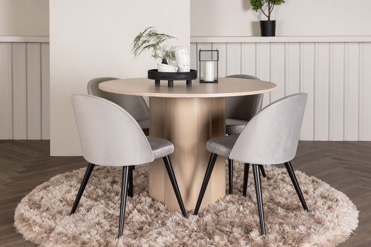 Olivia Matbord med Velvet Stolarna – Bord: ⌀110 Stol: 57x76,5x50
