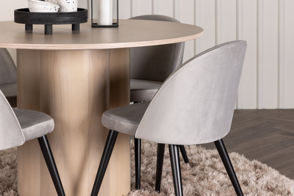 Olivia Matbord med Velvet Stolarna – Bord: ⌀110 Stol: 57x76,5x50
