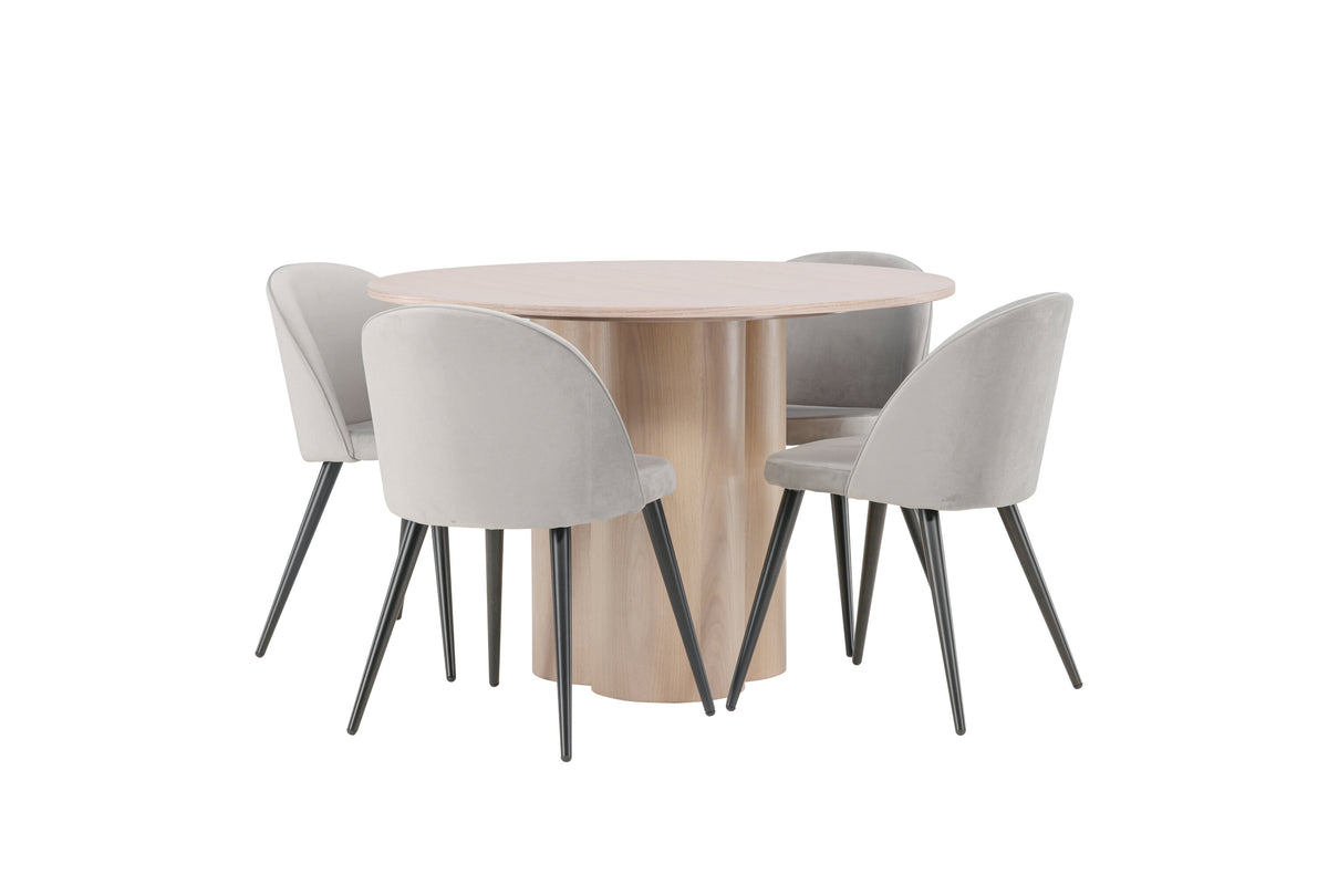 Olivia Matbord med Velvet Stolarna – Bord: ⌀110 Stol: 57x76,5x50