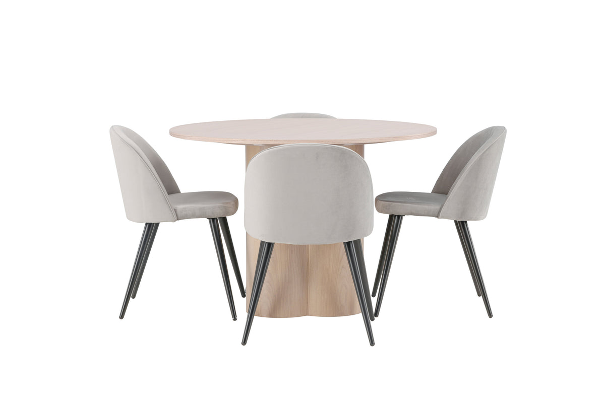 Olivia Matbord med Velvet Stolarna – Bord: ⌀110 Stol: 57x76,5x50