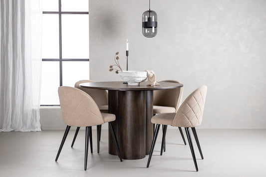 Olivia Matbord med Velvet Stolarna – Bord: ⌀110 Stol: 57x76,5x50