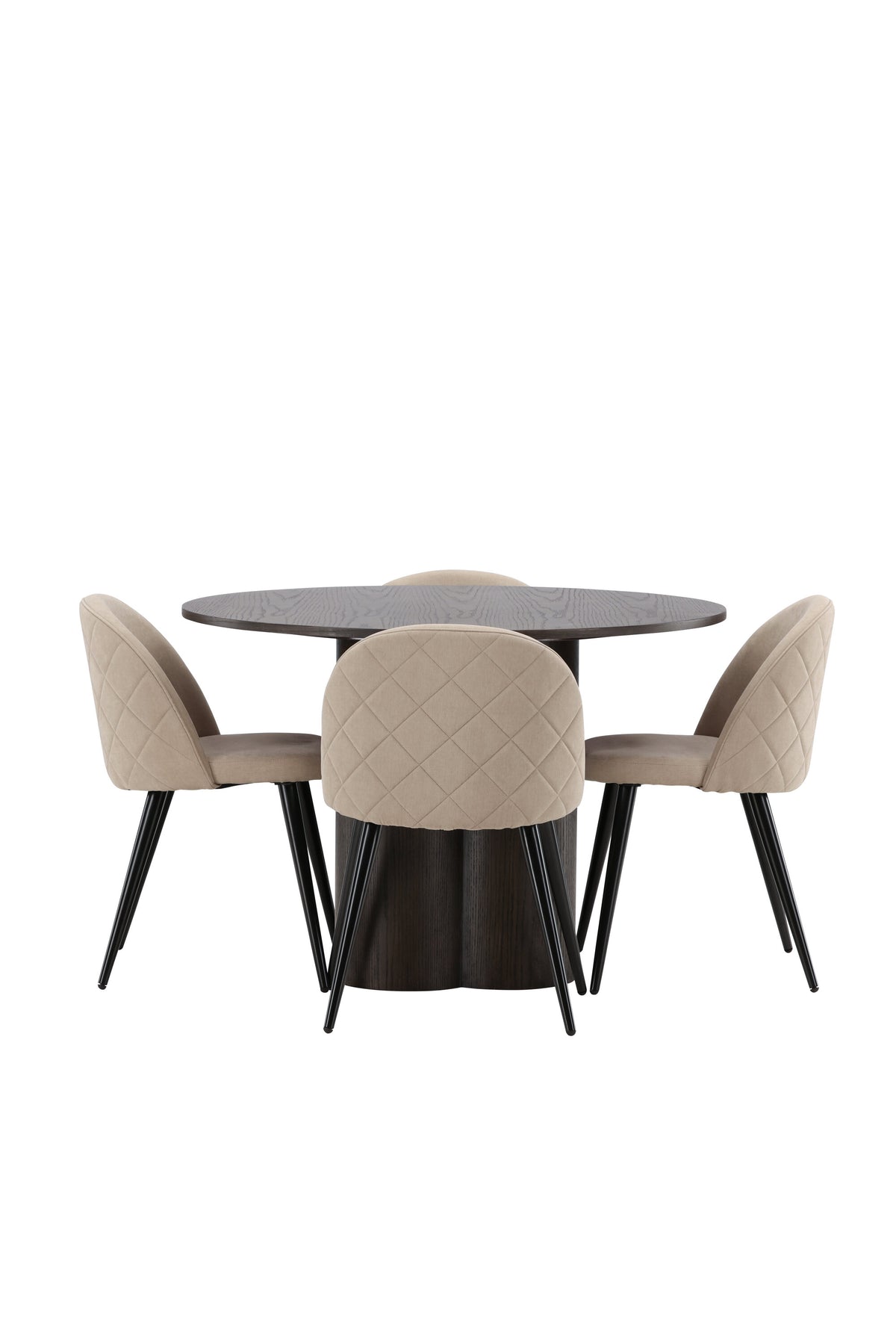 Olivia Matbord med Velvet Stolarna – Bord: ⌀110 Stol: 57x76,5x50