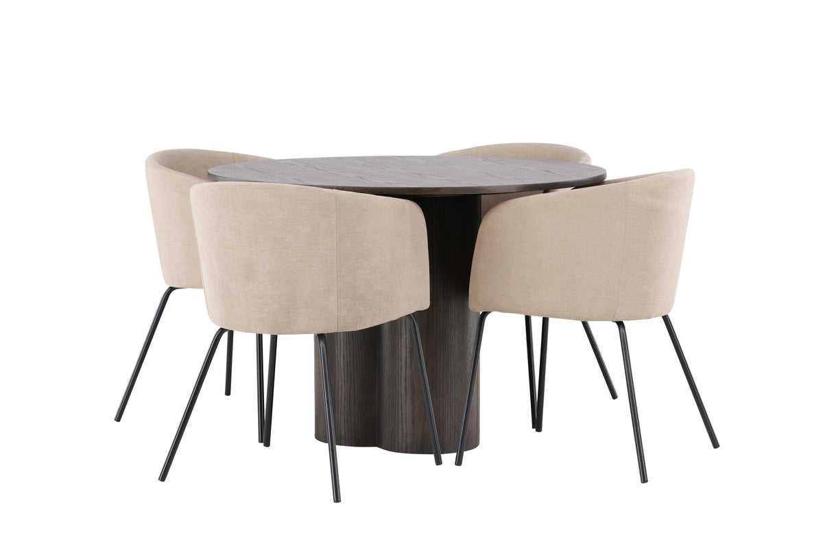 Olivia Matbord med Berit Stolarna – Bord: ⌀110 Stol: 55x78x55