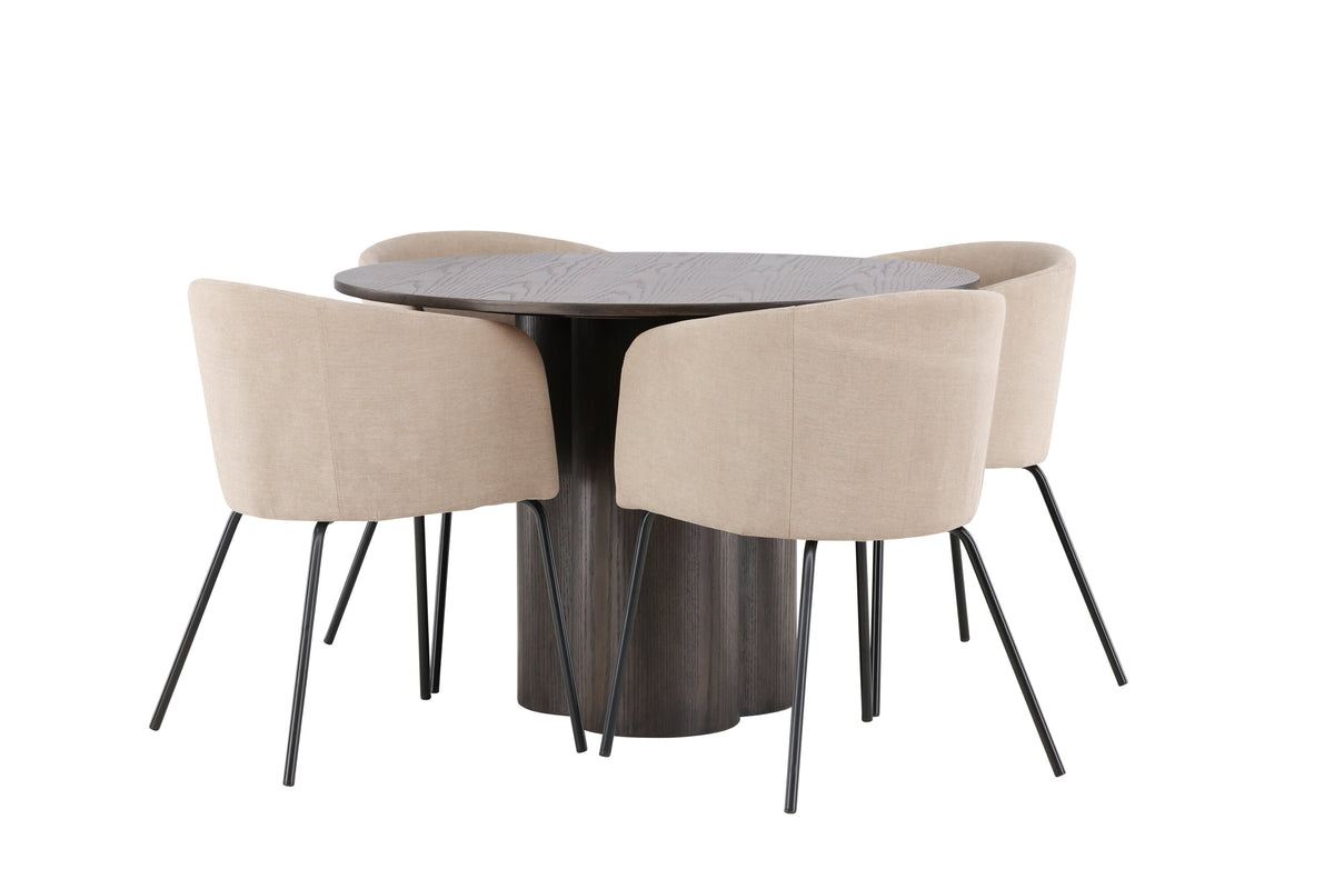 Olivia Matbord med Berit Stolarna – Bord: ⌀110 Stol: 55x78x55