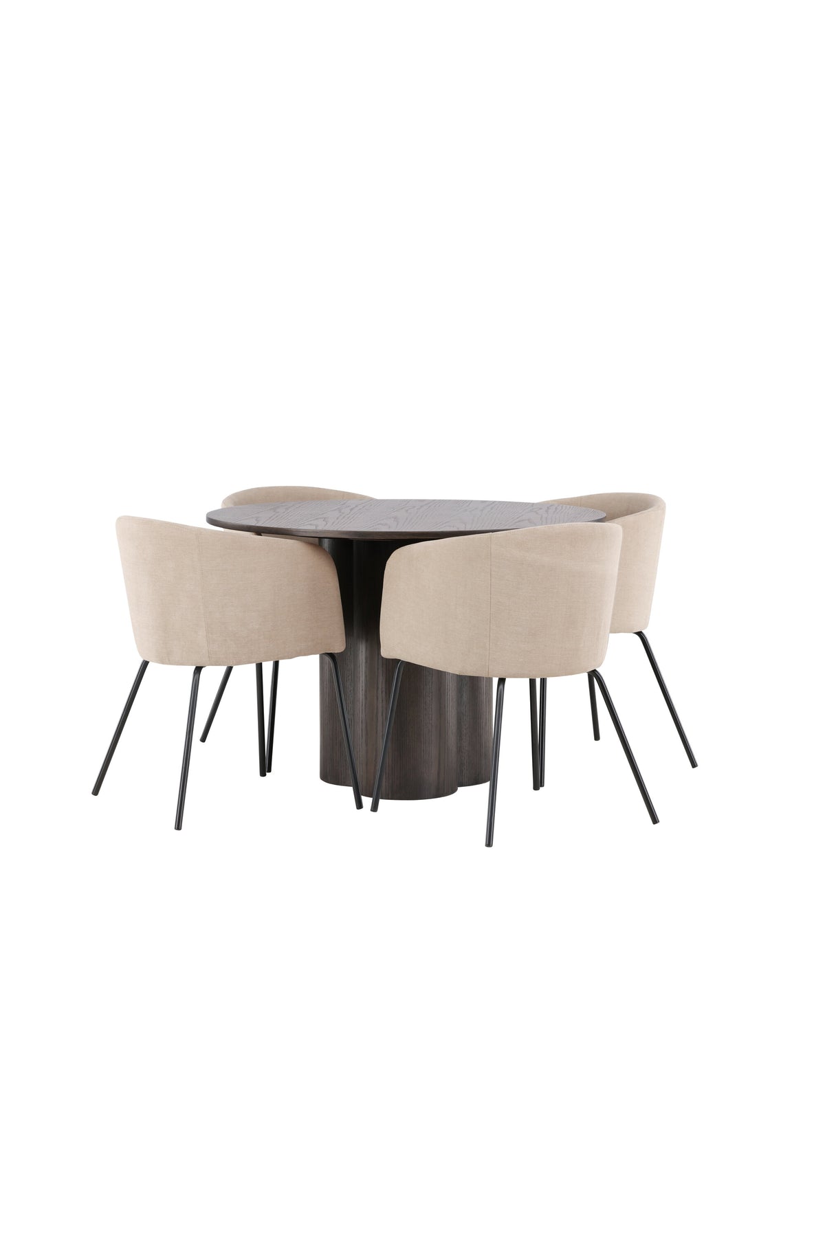 Olivia Matbord med Berit Stolarna – Bord: ⌀110 Stol: 55x78x55
