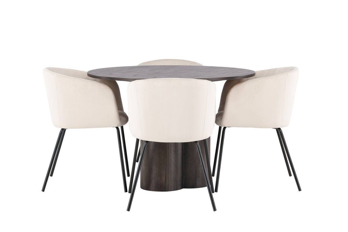 Olivia Matbord med Berit Stolarna – Bord: ⌀110 Stol: 55x78x55