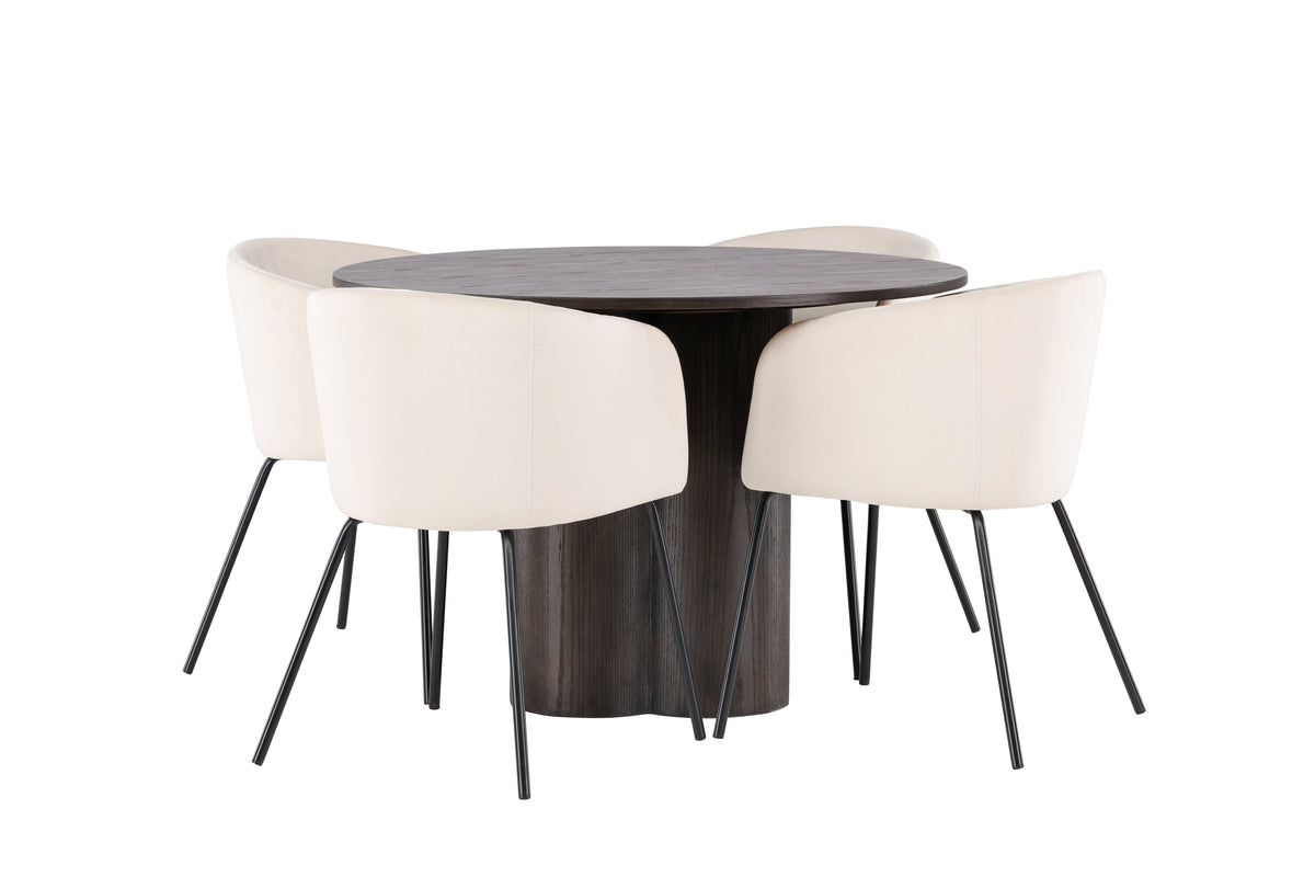 Olivia Matbord med Berit Stolarna – Bord: ⌀110 Stol: 55x78x55