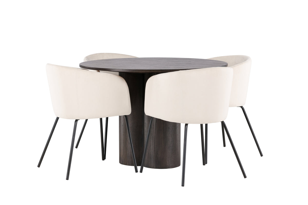 Olivia Matbord med Berit Stolarna – Bord: ⌀110 Stol: 55x78x55