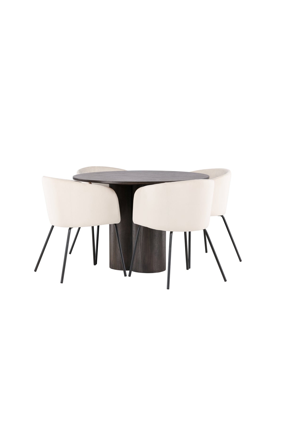 Olivia Matbord med Berit Stolarna – Bord: ⌀110 Stol: 55x78x55