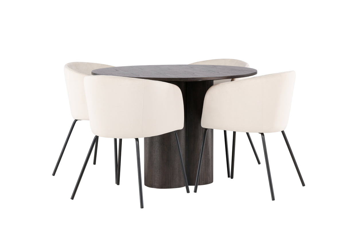 Olivia Matbord med Berit Stolarna – Bord: ⌀110 Stol: 55x78x55