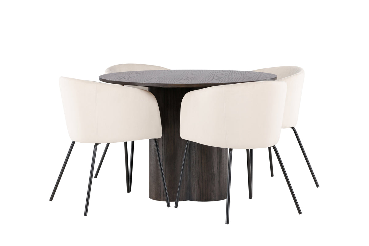Olivia Matbord med Berit Stolarna – Bord: ⌀110 Stol: 55x78x55