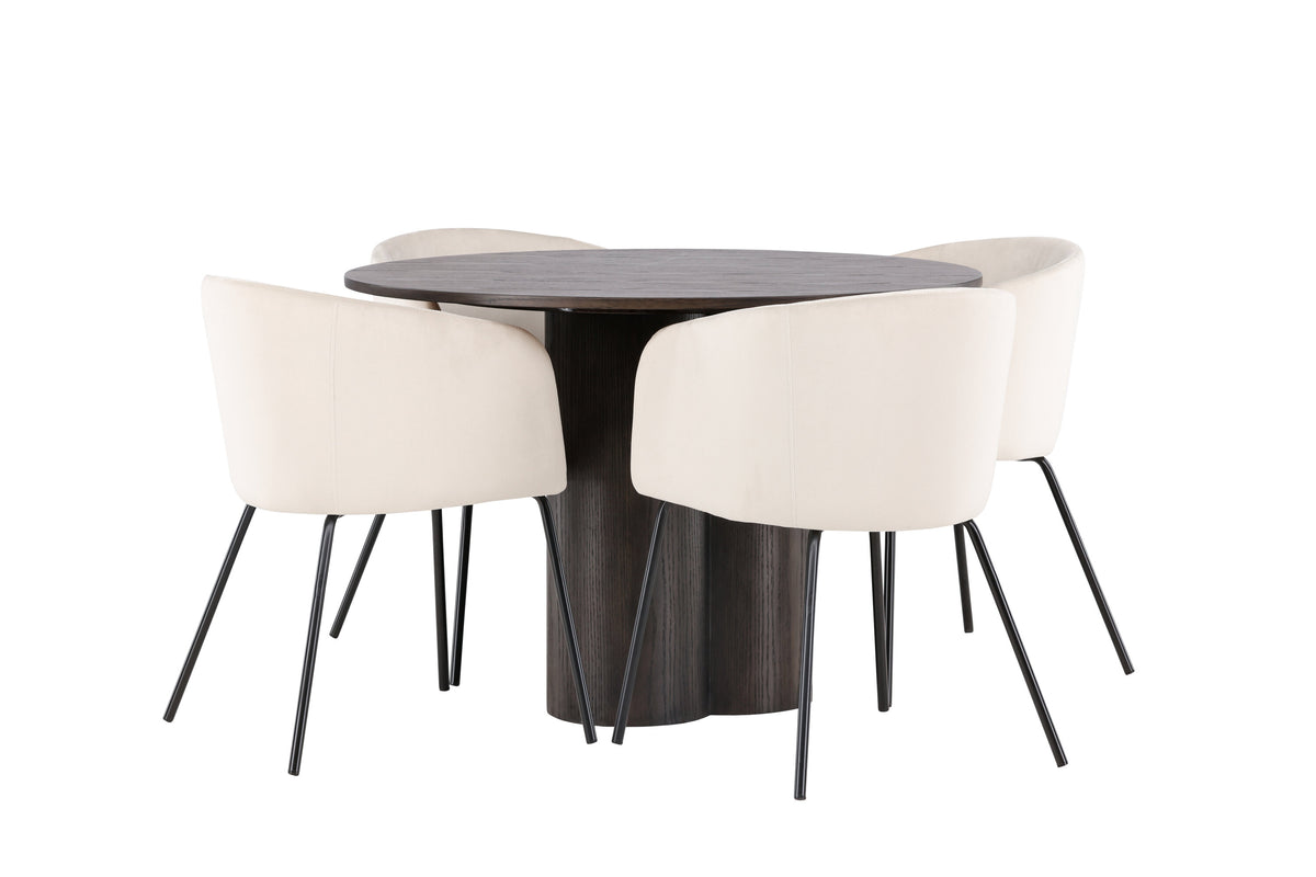 Olivia Matbord med Berit Stolarna – Bord: ⌀110 Stol: 55x78x55