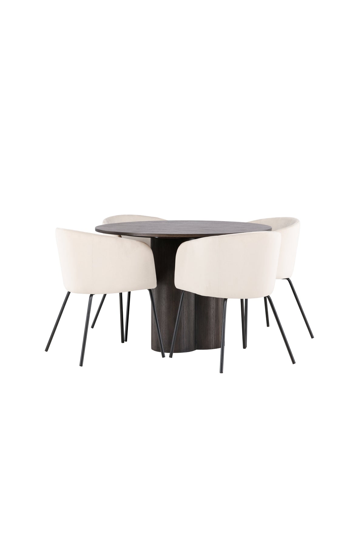 Olivia Matbord med Berit Stolarna – Bord: ⌀110 Stol: 55x78x55