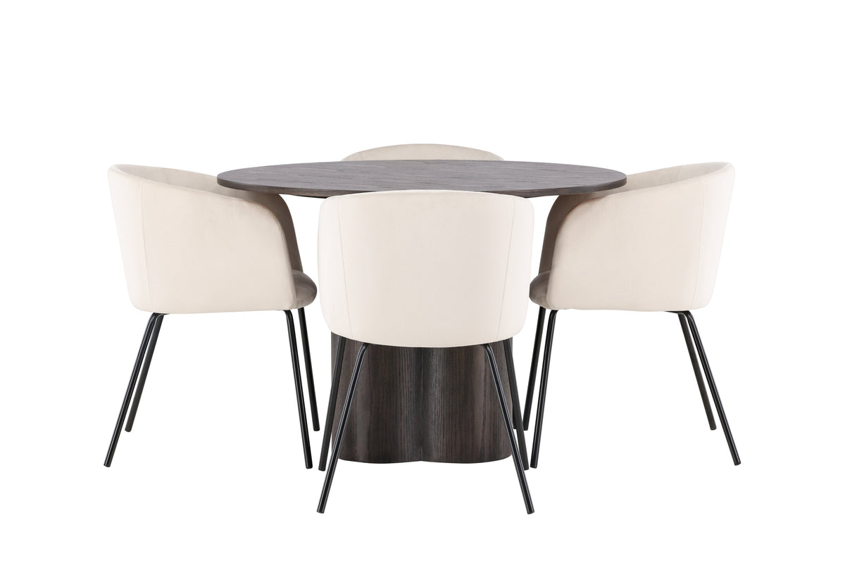 Olivia Matbord med Berit Stolarna – Bord: ⌀110 Stol: 55x78x55