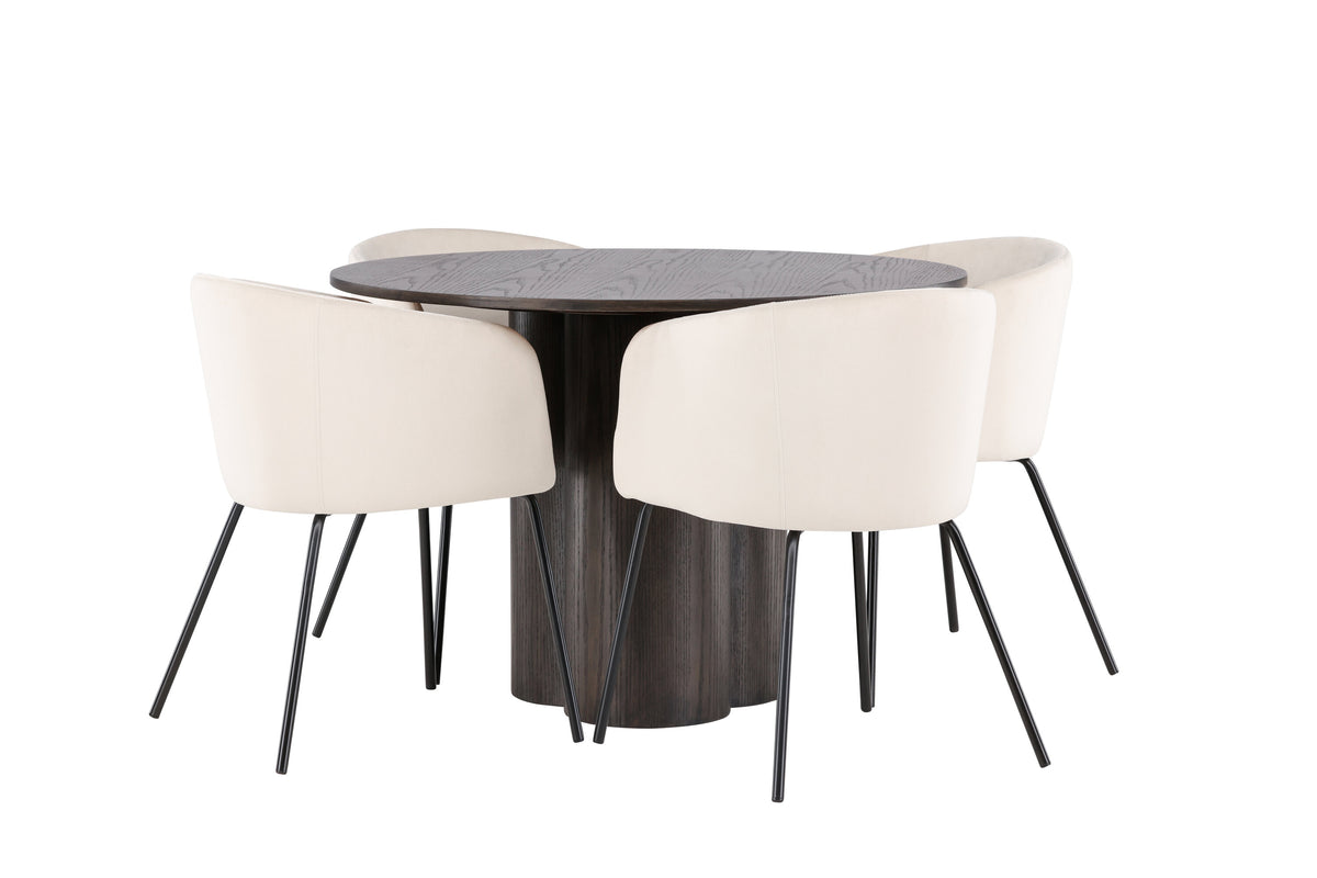 Olivia Matbord med Berit Stolarna – Bord: ⌀110 Stol: 55x78x55