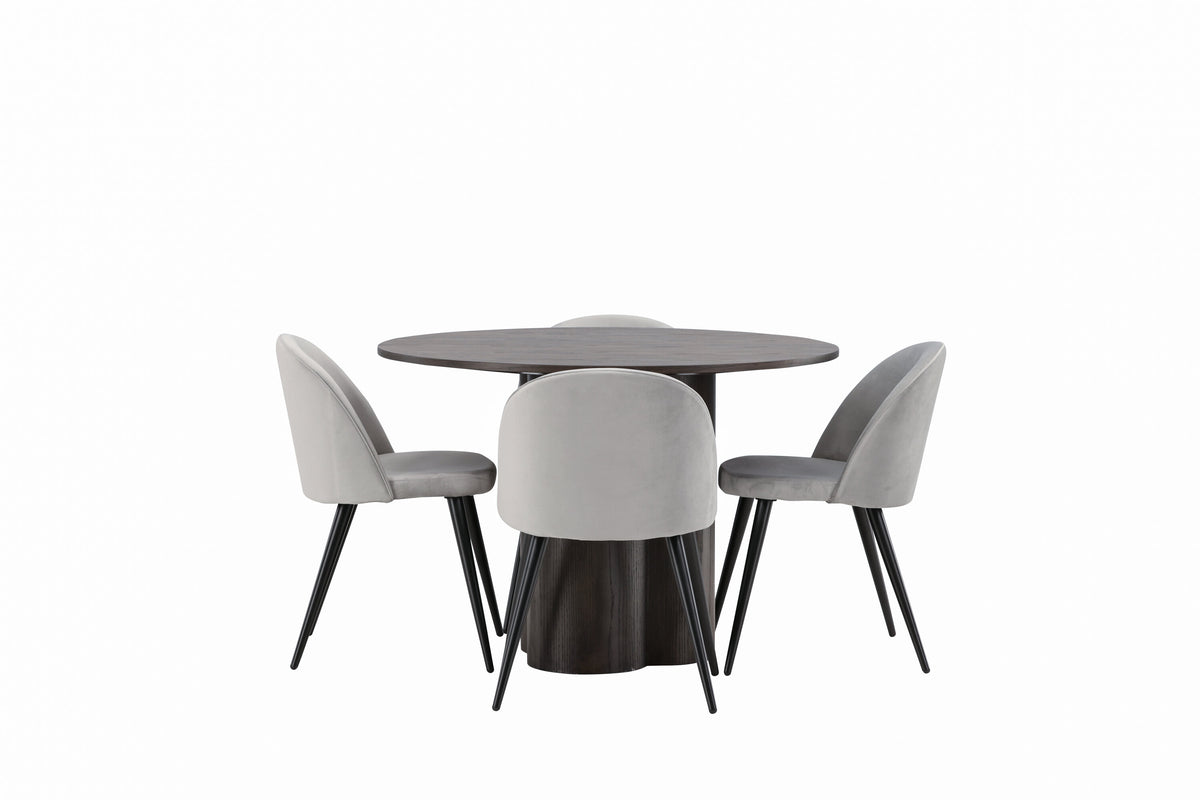 Olivia Matbord med Velvet Stolarna – Bord: ⌀110 Stol: 57x76,5x50