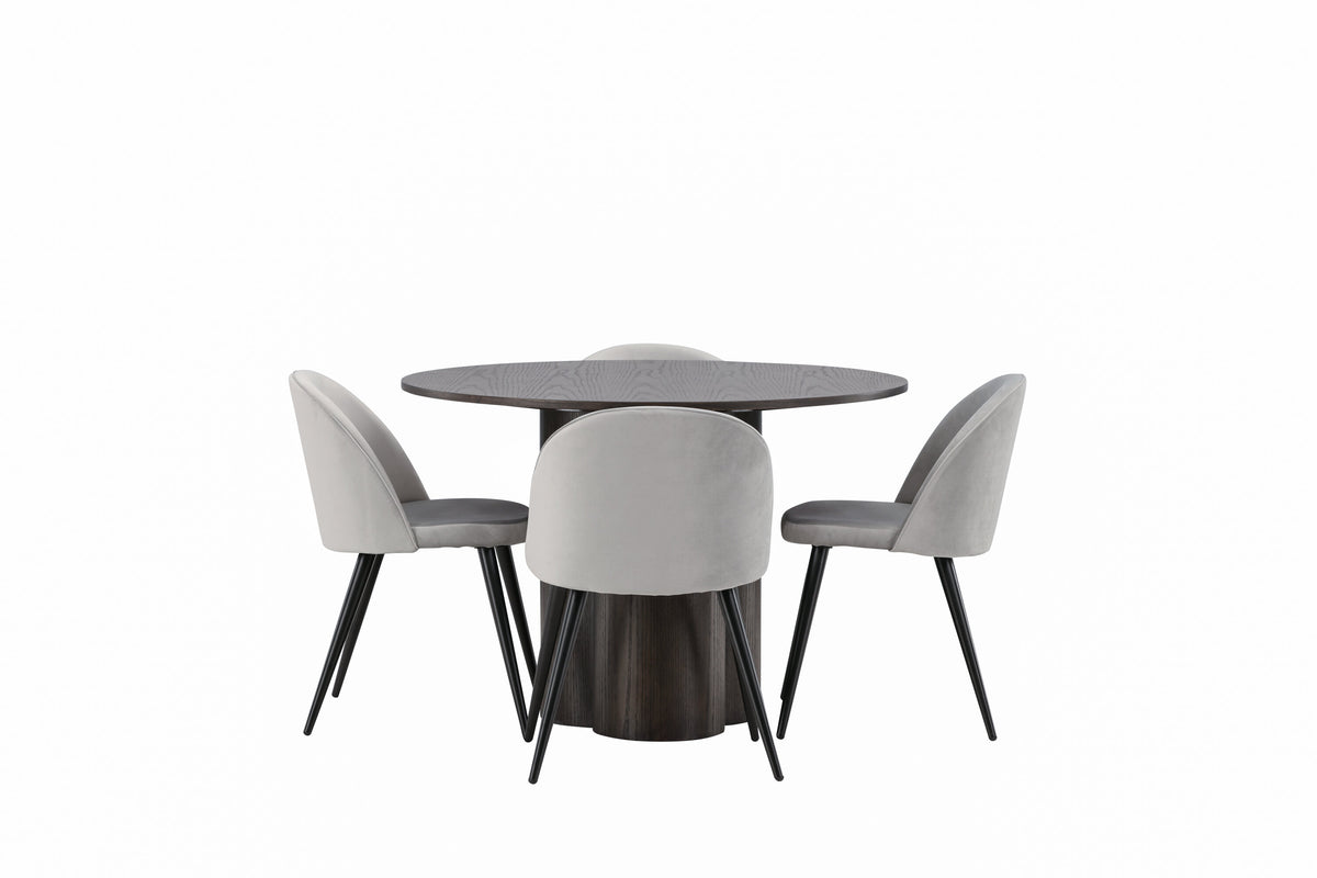 Olivia Matbord med Velvet Stolarna – Bord: ⌀110 Stol: 57x76,5x50