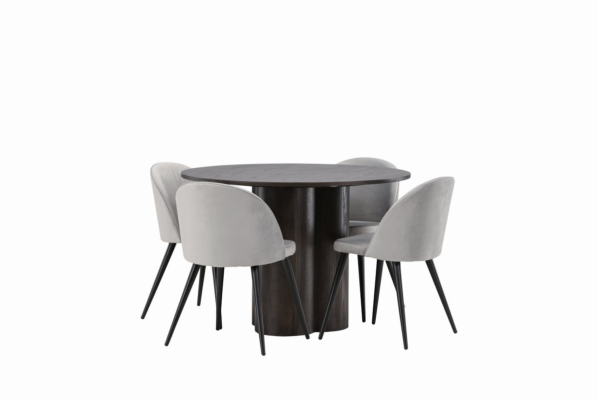Olivia Matbord med Velvet Stolarna – Bord: ⌀110 Stol: 57x76,5x50