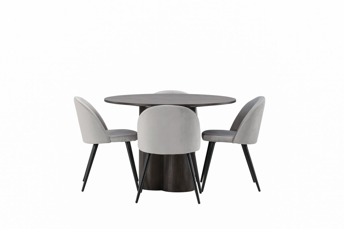 Olivia Matbord med Velvet Stolarna – Bord: ⌀110 Stol: 57x76,5x50