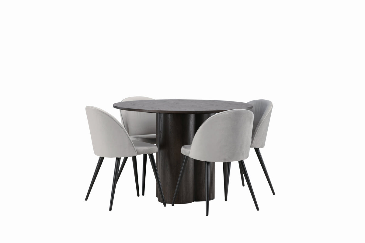 Olivia Matbord med Velvet Stolarna – Bord: ⌀110 Stol: 57x76,5x50