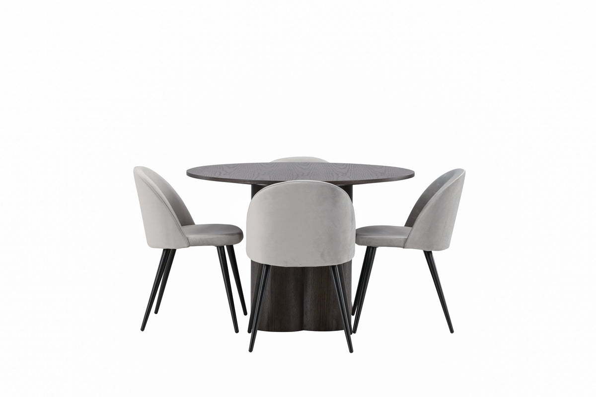 Olivia Matbord med Velvet Stolarna – Bord: ⌀110 Stol: 57x76,5x50
