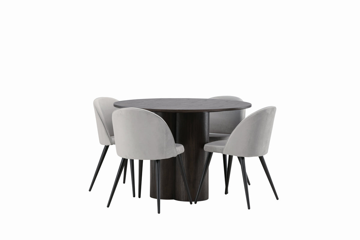 Olivia Matbord med Velvet Stolarna – Bord: ⌀110 Stol: 57x76,5x50