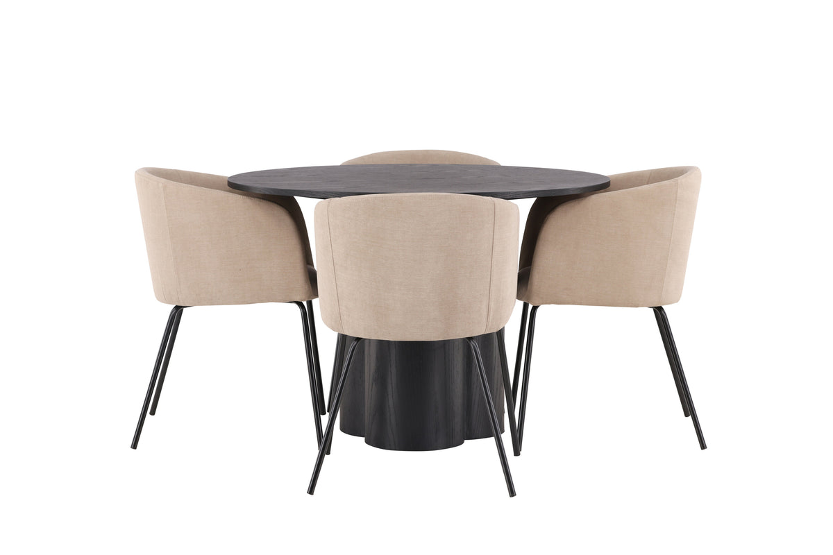 Olivia Matbord med Berit Stolarna – Bord: ⌀110 Stol: 55x78x55