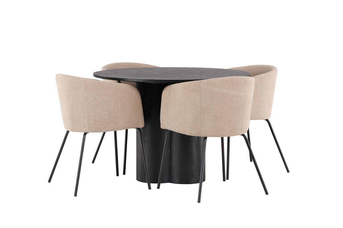Olivia Matbord med Berit Stolarna – Bord: ⌀110 Stol: 55x78x55