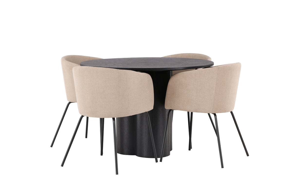 Olivia Matbord med Berit Stolarna – Bord: ⌀110 Stol: 55x78x55