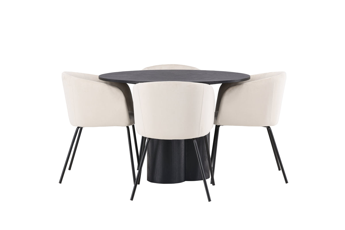 Olivia Matbord med Berit Stolarna – Bord: ⌀110 Stol: 55x78x55