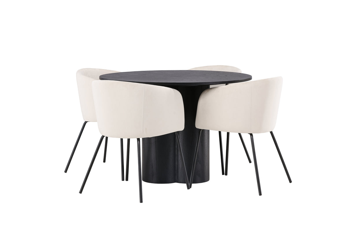 Olivia Matbord med Berit Stolarna – Bord: ⌀110 Stol: 55x78x55
