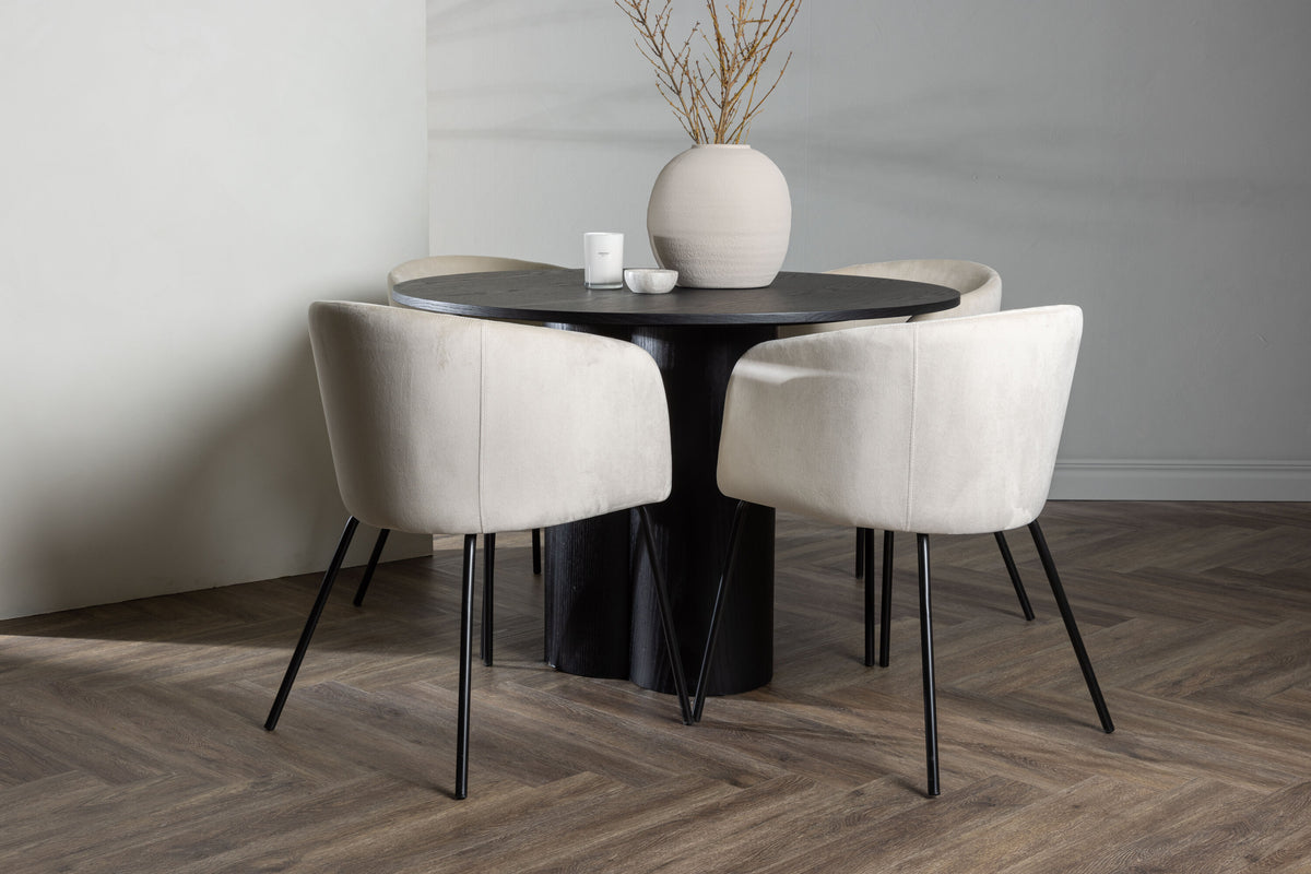Olivia Matbord med Berit Stolarna – Bord: ⌀110 Stol: 55x78x55